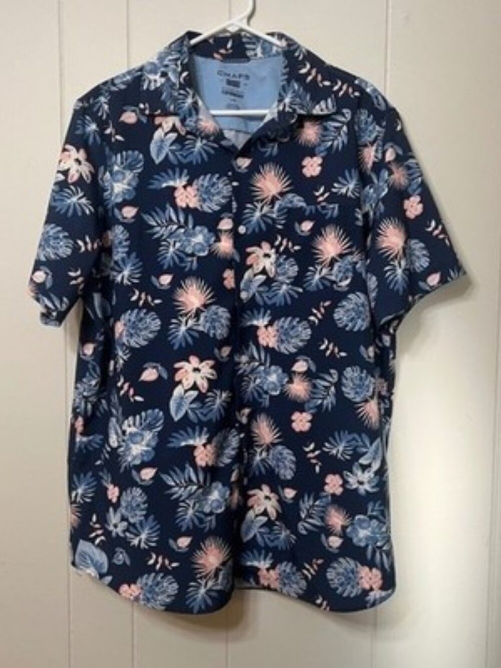 Chaps Everyday Performance Tropical Floral Button Down Shirt Navy Men's Large
